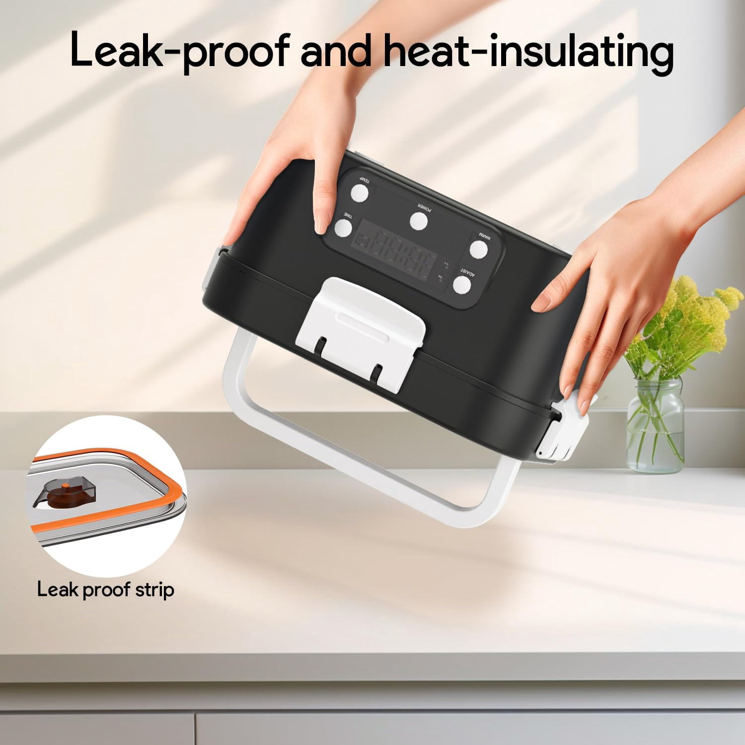Cordless Electric Lunch Box, Smart Timer Auto Heating Leakproof Bento Food Warmer with 6.7 Cup for Work, Car, Home, Outdoor (Black)