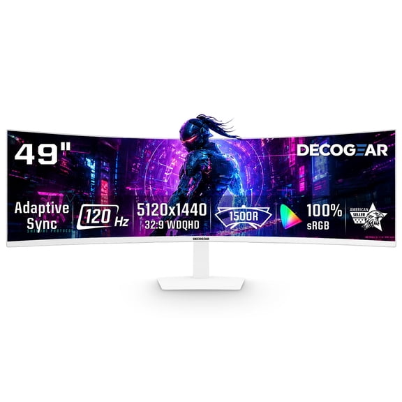 Deco Gear 49" Curved Monitor, 5120x1440 Dual QHD Ultrawide Monitor, 120Hz Gaming and Computer Monitor, 1ms MPRT, 32:9, HDR, USB-C 65W, HDMI, DisplayPort, PIP/PBP, Height Adjustable