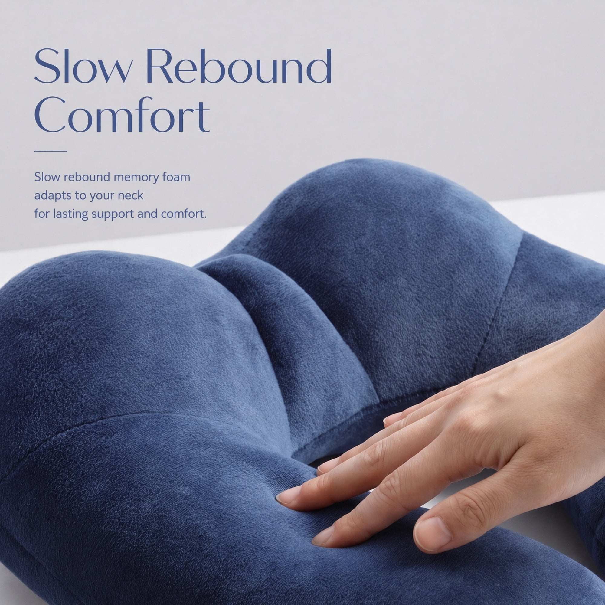 Unique Bargains Memory Foam U Shape Travel Neck Pillow Snap Closure Navy blue 12"x11"x5"