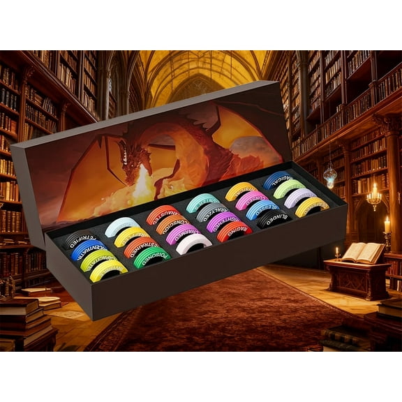 96 Acrylic Status Effect Rings and 24 Silicone RPG Markers with Storage Box, Perfect for Dungeons & Dragons (D&D) and All Tabletop RPGs