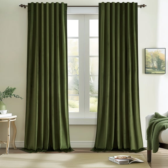 Jainmy Olive Green 100% Blackout Velvet Curtains 84 Inches Long for Bedroom Living Room, Luxury Heavy Thick Thermal Insulated Back Tab Window Drapes,2 Panels,52"x84"