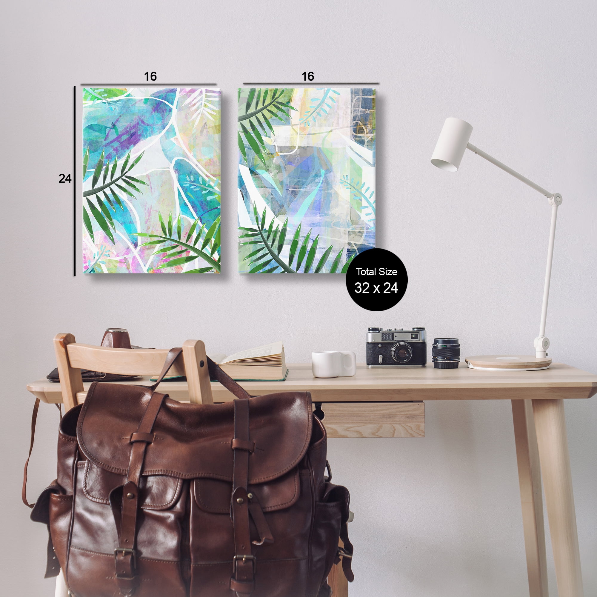 Stupell Industries Abstract Pastel Palm Shapes Plants & Flowers Painting Wrapped Canvas Art Print Wall Art, 16 x 24, Set of 2