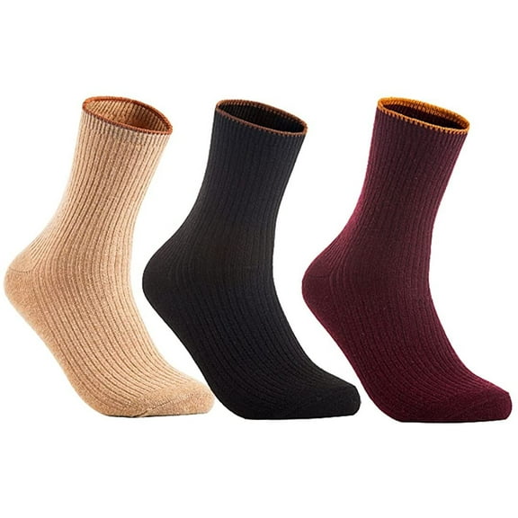 Lian LifeStyle Women's 3 Pairs Cute & Comfortable Wool Crew Socks Size 6-9 HR1612, Color Beige, Black, Wine