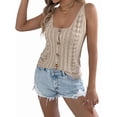 thumbnail image 3 of Women Knit Sweater Vest Tops Y2k Button Front V-Neck Sleeveless Crochet Going Out Tank Top Streetwear Khaki S, 3 of 9