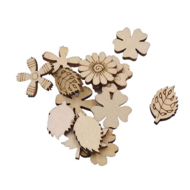 Sonducket 100 piezas de madera, hojas de flores, exquisita decoración del hogar para bricolaje Accesorios de disfraces