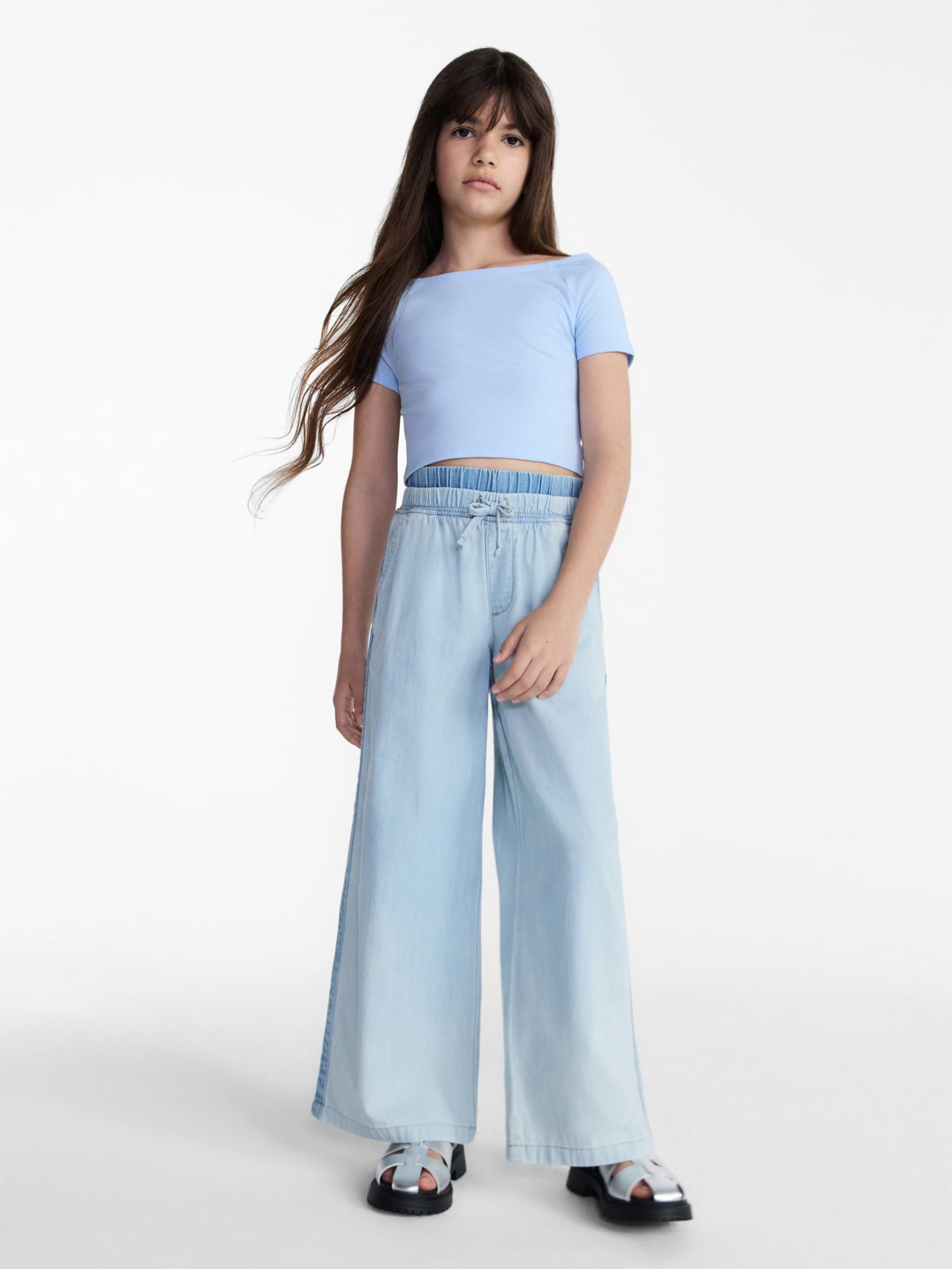 Weekend Academy Girls Wide Neck Knit Top with Short Sleeves, Sizes 4-18