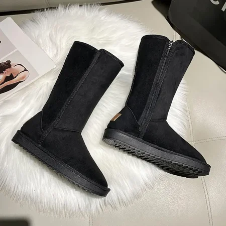 

Women‘s Winter Fleece Mid Calf Boots Solid Color Side Zipper Boots Women‘s Footwear