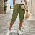 thumbnail image 5 of Stamzod Women's Summer Capri Pants Solid Elastic Waist Capris Casual Straight Leg Cropped Trousers Green XL, 5 of 7