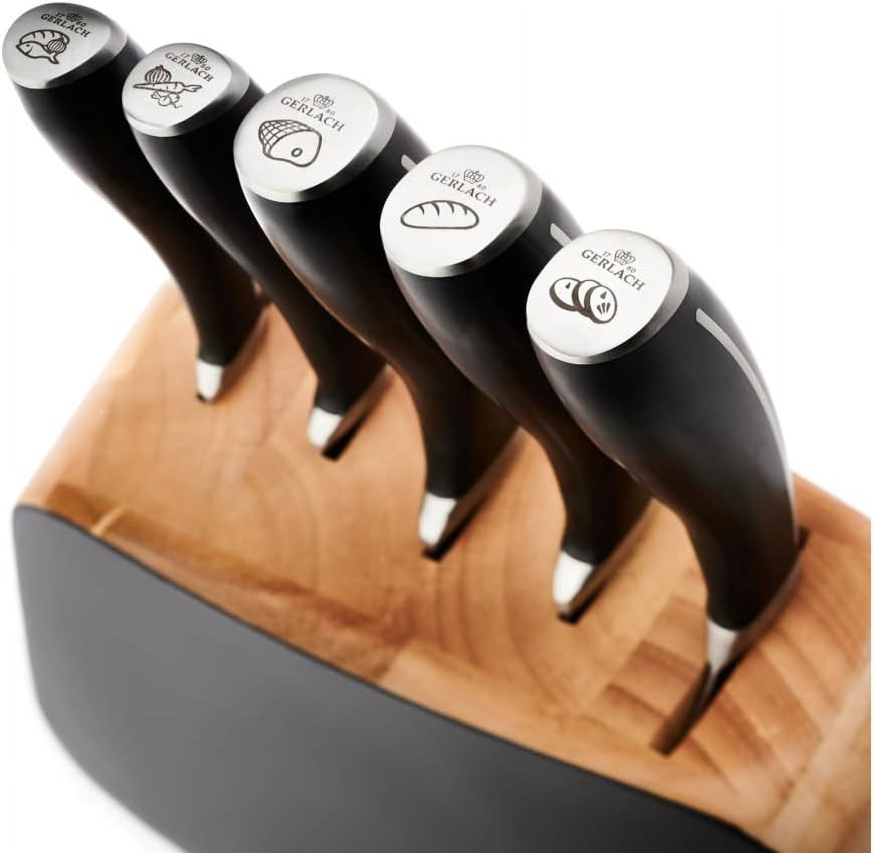 Professional Chef Knife Set, 5 Pieces, Stainless Steel, with Block and Gift Box, Black/wood, G-1320