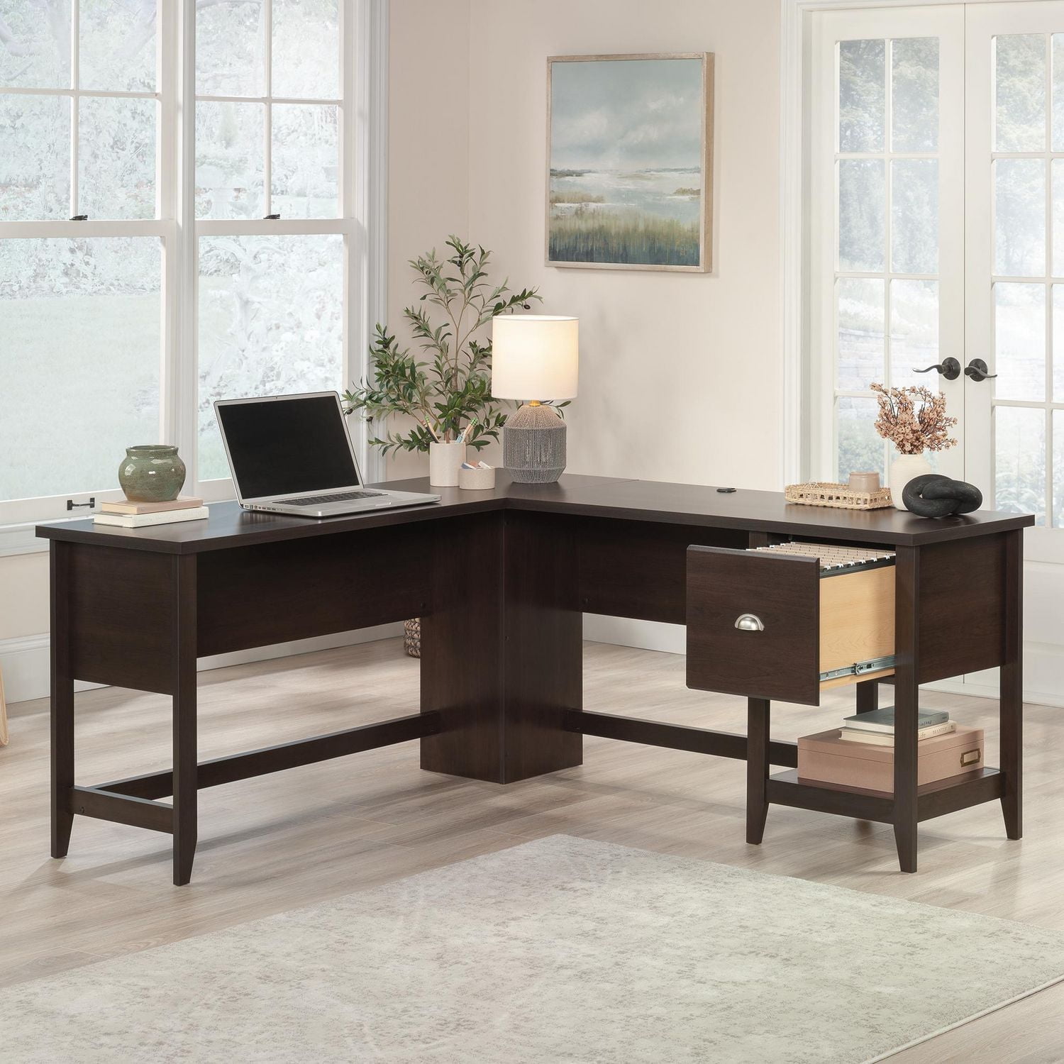 Sauder Summit Station L-Desk, Cinnamon Cherry, 435233