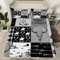 thumbnail image 2 of Homewish Vintage Cowgirl Hat Twin Sheet Sets, Black Grey Patchwork Twin Fitted Sheet, Rustic Farmhouse Cabin Flat Sheet, Super Cozy Room Decor, 3 Pieces, 2 of 7