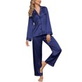 thumbnail image 7 of Womens Silk Satin Pajama Sets with Chest Pockets Notch Collar Two Piece Sleepwear Loungewear Soft Pj Set, 7 of 7