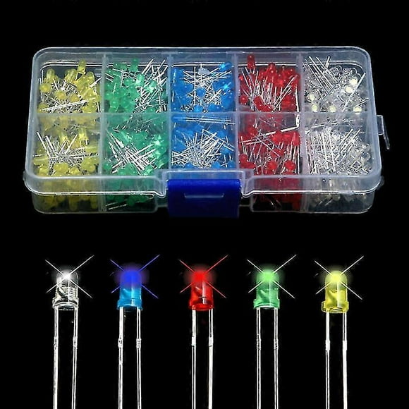 500pcs 3mm Diode Bulb Led Light Emitting Diode Electronic Components Color White Red Blue Green Yellow