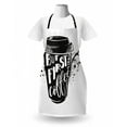 thumbnail image 3 of But First Coffee Apron, Modern Design Lettering on Cup and Grunge Splashes Graphic Print, Unisex Kitchen Bib with Adjustable Neck for Cooking Gardening, Adult Size, Black and White, by Ambesonne, 3 of 4