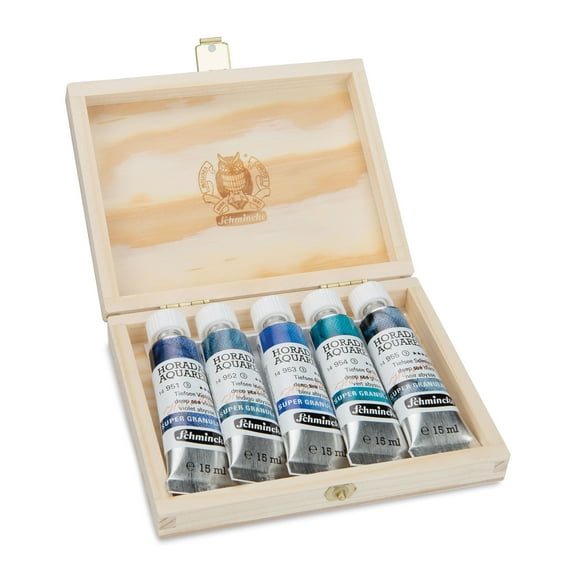 Schmincke Horadam Aquarell Artist Watercolor - Deep Sea, Supergranulation, Wood Box, Set of 5, 15 ml, Tubes