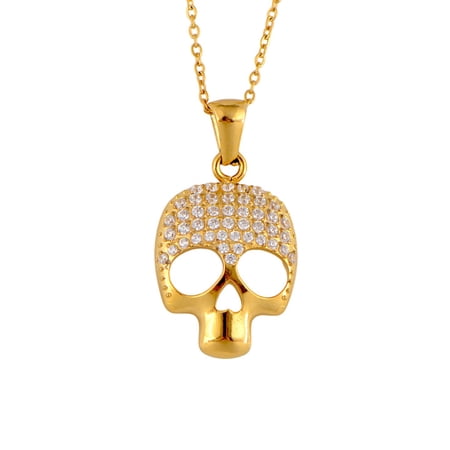 Crystal Rhinestones Skull Pendant Necklace for Halloween & Punk Rock - Gold-A