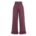 thumbnail image 7 of XIAONU Women's Ruffle Hem Wide Leg Pants Smocked High Waist Side Pocket Design Trousers Lightweight Boho Style Casual Bottoms Purple, 7 of 7