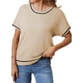 thumbnail image 2 of Womens Tops Trendy Casual Short Sleeve Shirts Crewneck Knit Sweater Top L, 2 of 9