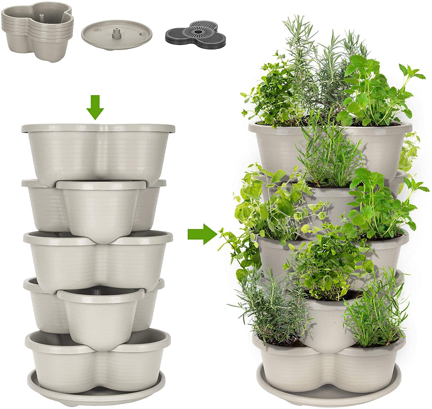 Plastic Vertical Stackable Planter Plant Herb Flower Pot Outdoor Garden 5-Pack 