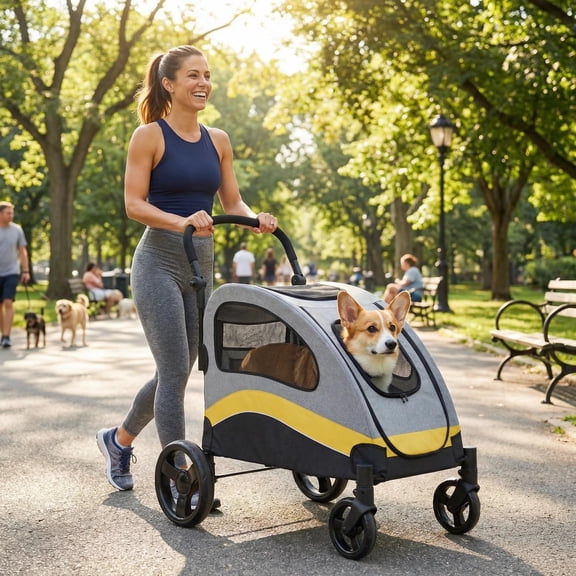 GIMMYFIVE Collapsible Large Dog Stroller Wagon with Swivel Wheels, 160 lbs Capacity for Medium & Large Dogs