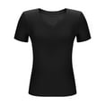 thumbnail image 5 of Delliss Women's Slim Fit Short Sleeve T-Shirt Solid Color Pullover V Neck Top Black M, 5 of 6