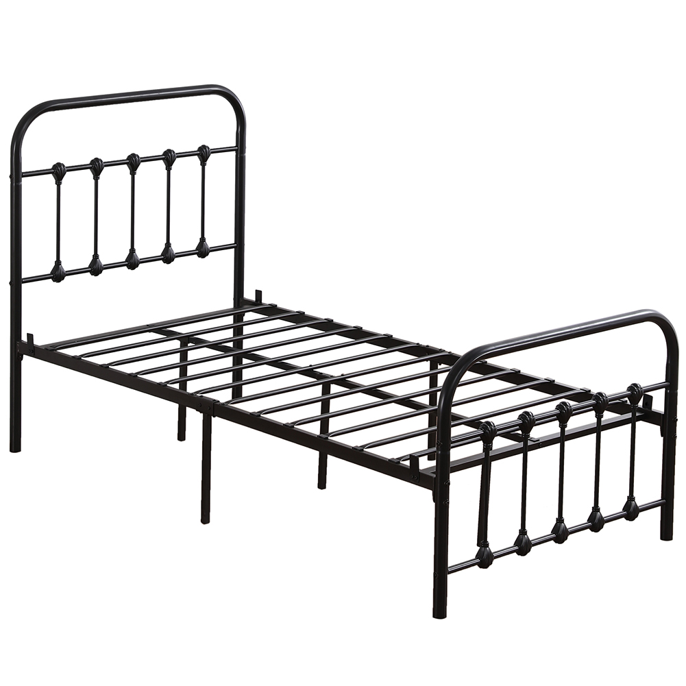 Canddidliike Twin Size Bed Frame with Curved Frame Bed Head and Shell Decoration - Black