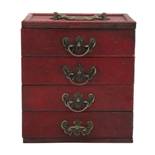 Boîte à bijoux vintage en bois avec 4 tiroirs, grande capacité, style rétro, idéale pour la maison, le café, la vitrine