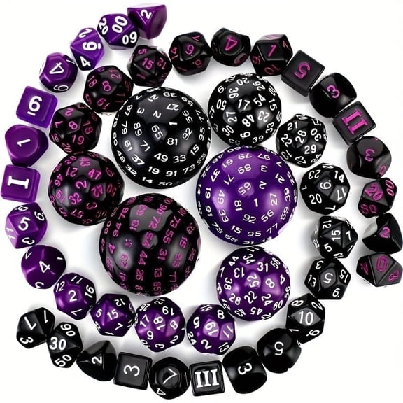 SWAJUJA 3 Set Complete D3-D100 DND Polyhedral Dice Set 100 Sided Dice Multisided D100 Dice for Role Playing Table Games Party (Black & Purple, Black & White, Purple & White)