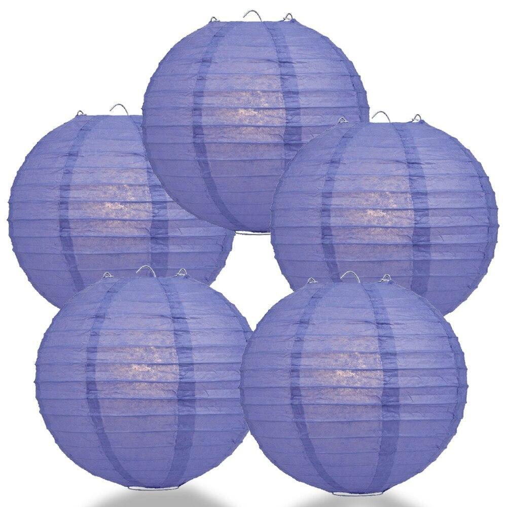 (5-PACK) 8' Astra Blue / Very Periwinkle Round Paper Lantern, Even Ribbing, Hanging Decoration