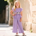 thumbnail image 2 of Splozh Toddler Girl Outfit Smocked Strap Camisole Linen Pants Girls 2 Piece Summer Set Girls Cute Outfit,Purple,18-24 Months, 2 of 5