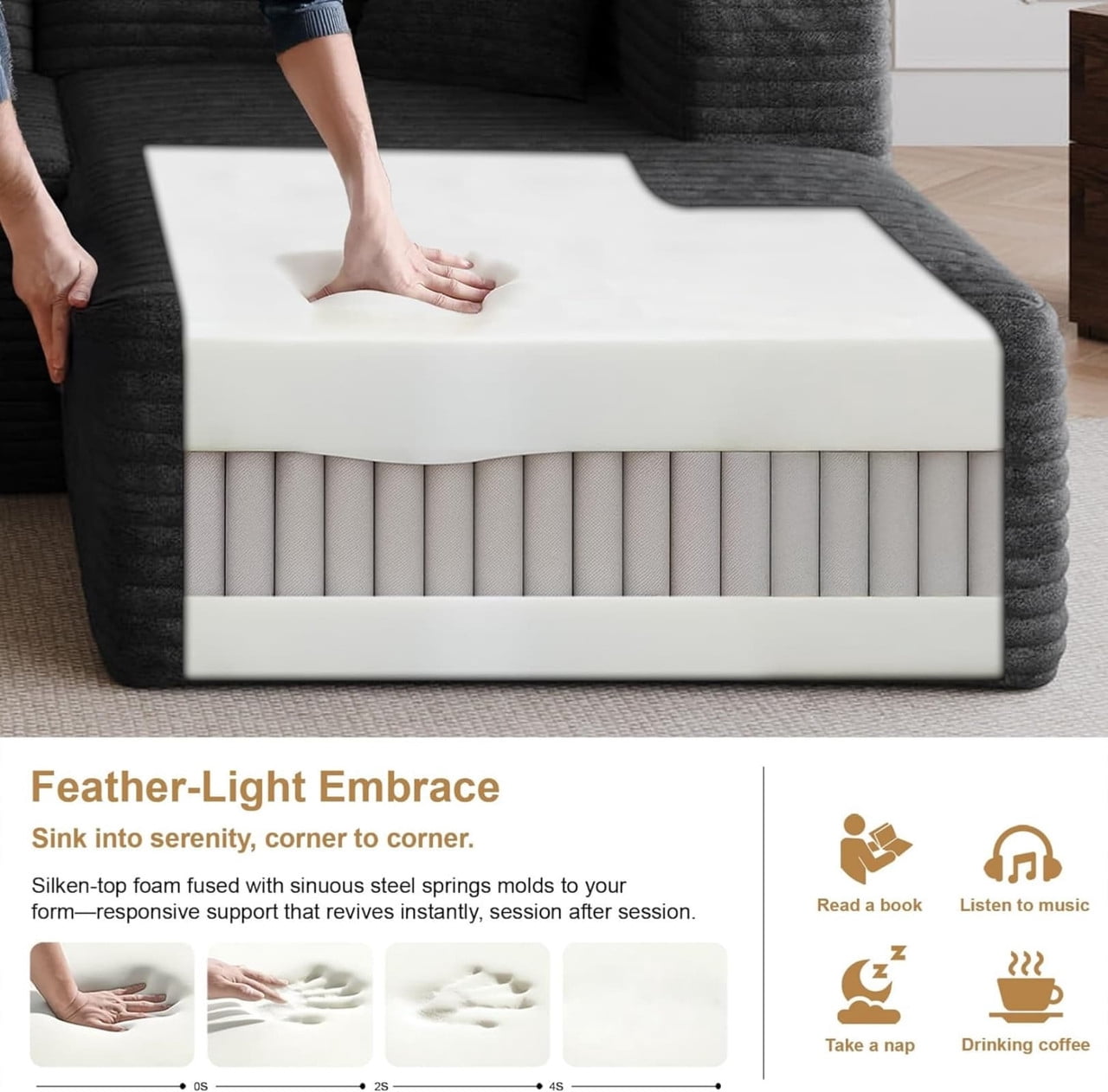 94'' L-Shaped Sectional Sofa with Chaise, Modern Modular Sofa with Deep Seat, Cloud Sofa Couch for Living Room,Right Facing Chaise