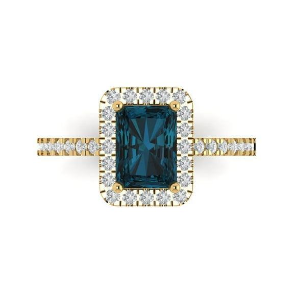 Halo Engagement Ring for Women - 1.86ct Natural London Blue Topaz in 14K Yellow Gold Promise Ring
