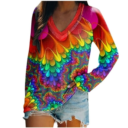 

Women Autumn Winter Loose V-Neck Printed Long Sleeve Top