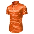 thumbnail image 2 of SWSMCLT Men's Button Down Shirt Short Sleeve Summer Casual Cool Button Satin Top Fitted Shirt Soft Fashion Orange Medium, 2 of 4