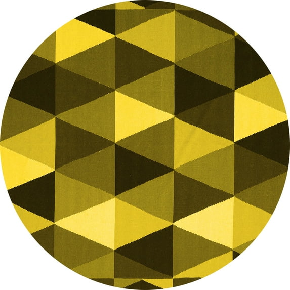 Ahgly Company Indoor Round Abstract Yellow Contemporary Area Rugs, 4' Round