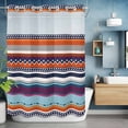 thumbnail image 6 of No Hook Shower Curtain with Snap in Liner, Vintage Boho Pesley Geometric Waterproof Bath Curtain Double Layers with See Through Top Window, Orange Blue Gray Line Hotel Shower Curtains 48x72in, 6 of 9