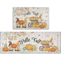 2Piece Anti Fatigue Kitchen Mat Seasonal Fall Holiday Party Vintage Farmhouse Kitchen Rug Runner Set for Home Office Non Slip Waterproof Heavy Duty Comfort Standing Mats(Hello Fall)