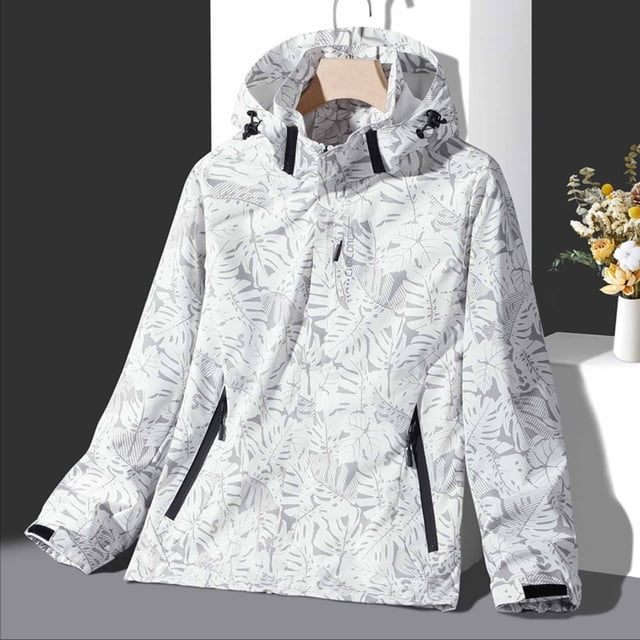 LSLJS Manteau/veste Décontracté(E) pour Femmes, Extérieur, Couples, à une Seule Couche, Col à Revers, Fermeture Éclair, Coupe Ample, Doux, Haut à Manches Longues, à Capuche, Manteau/veste Décontracté(E) (Blanc, TTTG)