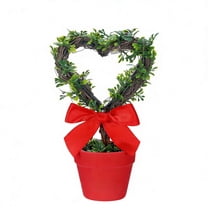 Valentines Heart Topiary, Hollow-out Heart 8" Artificial Boxwood Plant with Pot, Valentines Day Decorations, Mini Fake Greenery for Indoor Outdoor Home Porch Office Tabletop Shelf Decorations(Red)