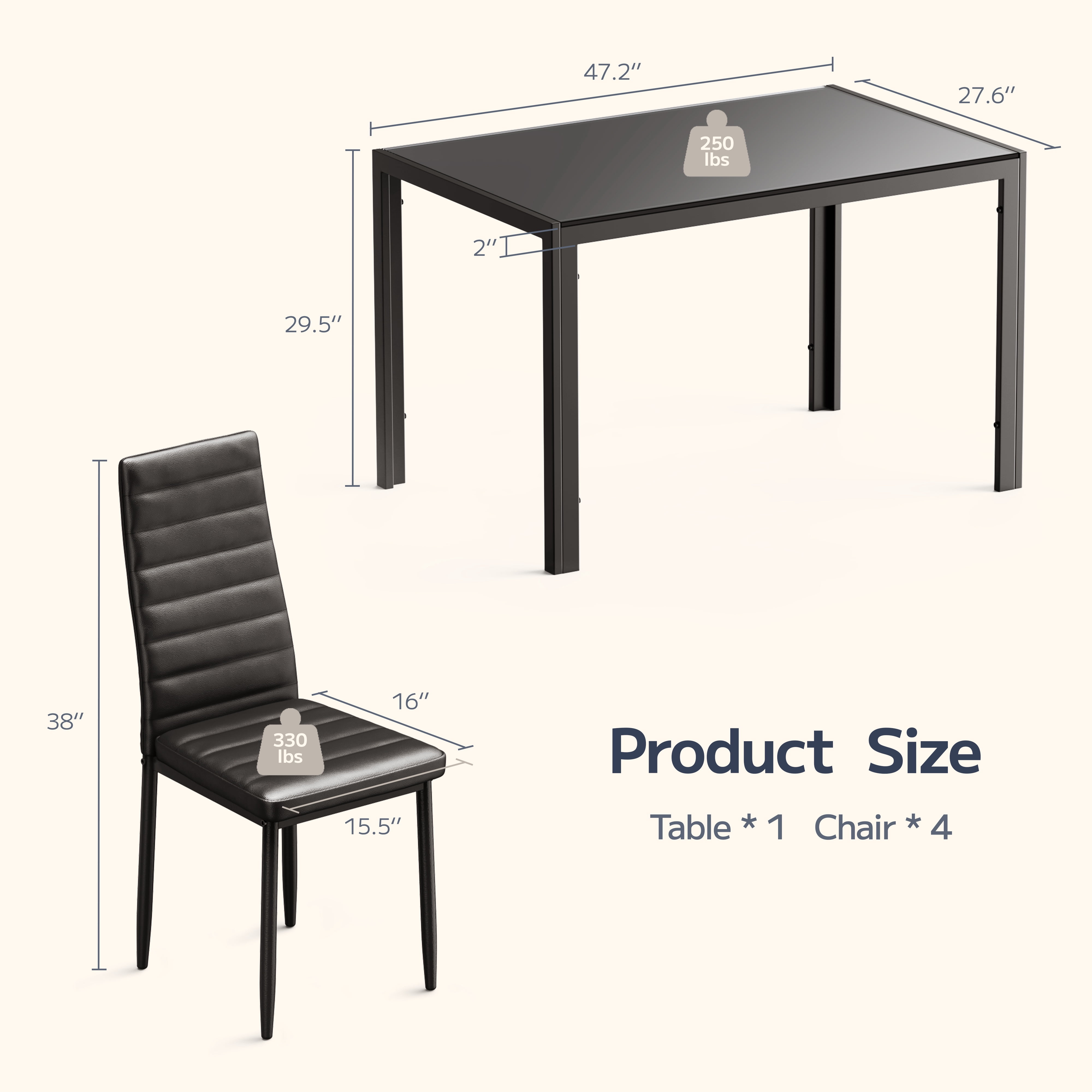 Asofer Modern Dining Table Set for, Glass Kitchen Table with PU Leather Upholstered Chairs, Heavy Duty Dinette Set for Dining Room, Black