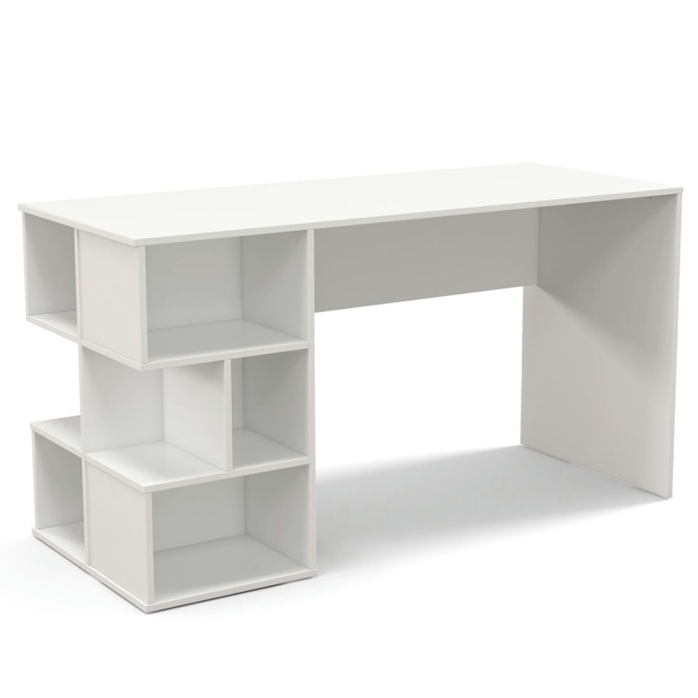 Demi Bonn Modern Computer Desk with 3 Tier Storage Shelves for Home Office Desk Study Writing Table, White