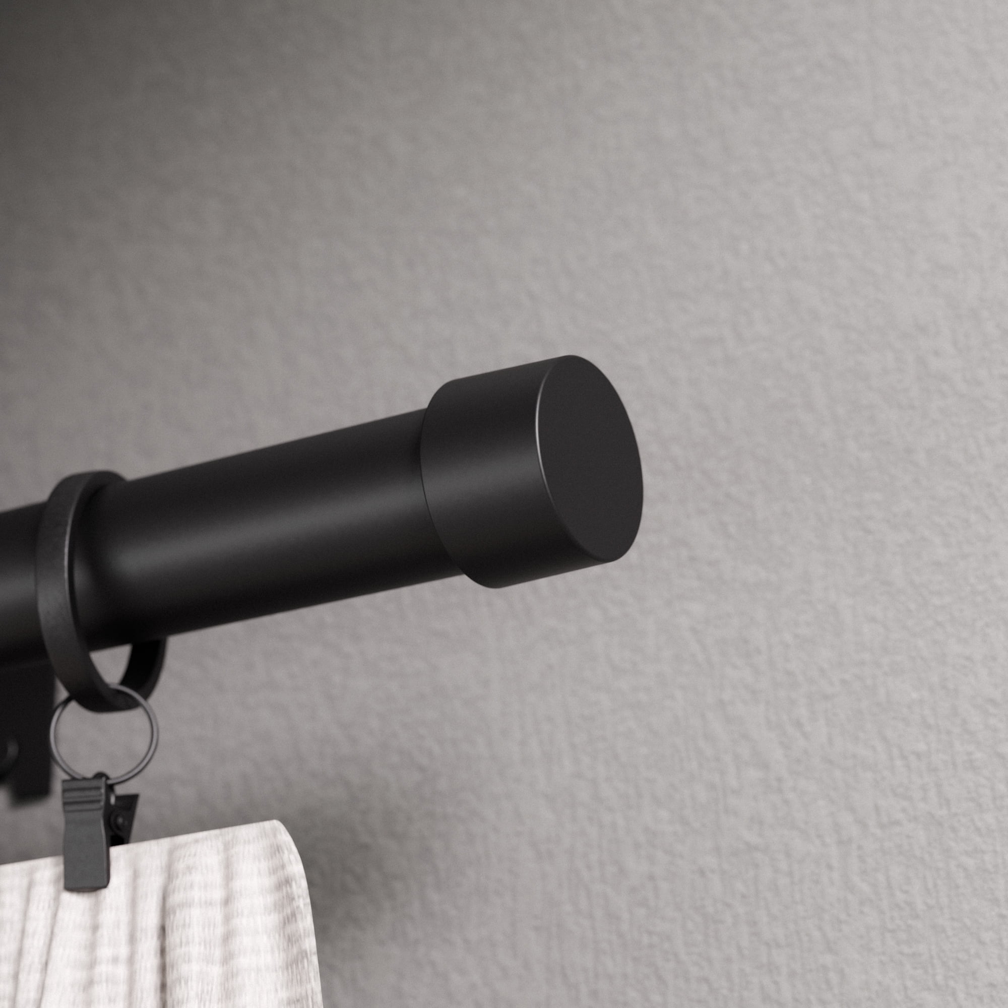 Better Homes & Gardens 1" Matte Black Cap Adjustable Single Curtain Rod Set, 42"-120"