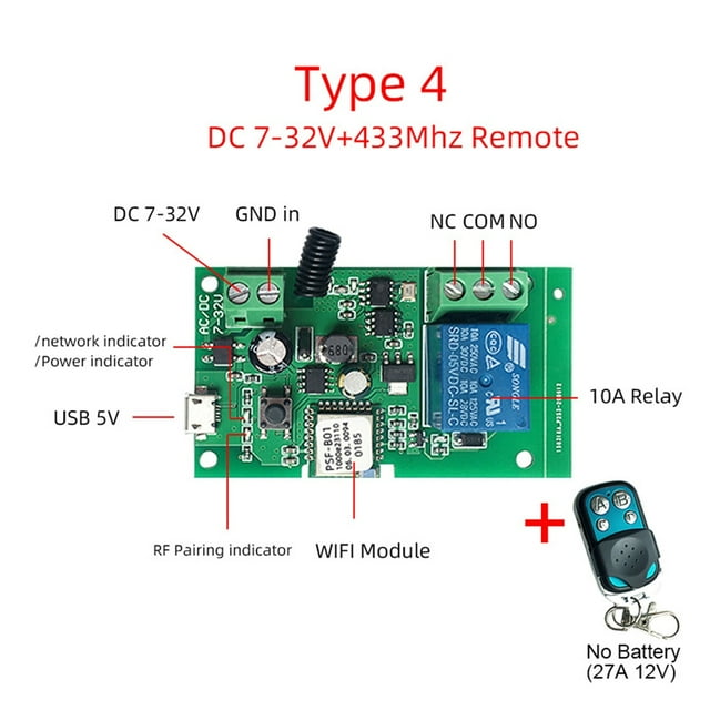 DC 5V 12V 24V 32V, Contrôleur d'Ouverture de Porte de Garage d'Automatisation avec Commutateur Intelligent Wi‐Fi EWELLINK, Télécommande RF433, Relais, Facile à Utiliser