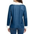 thumbnail image 6 of Long Sleeve Pullover Christmas Tops Womens Loose Long Sleeve V Neck Fur Trim Sweater Tops Blue XL, 6 of 7