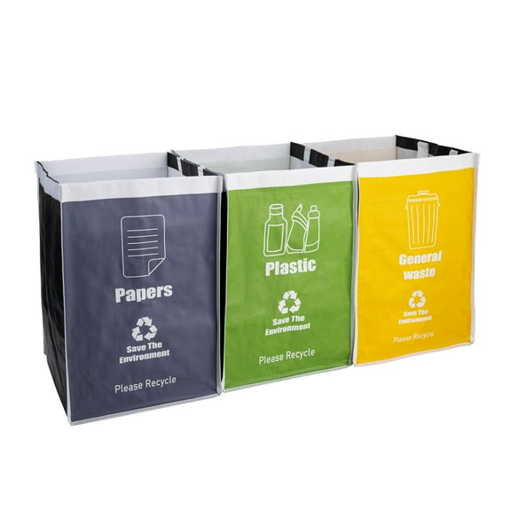 MyMealivos Recycle Waste Bag for Kitchen, Indoor Recycling Bins for Home, Trash Sorting Organizer - Set of Three Color