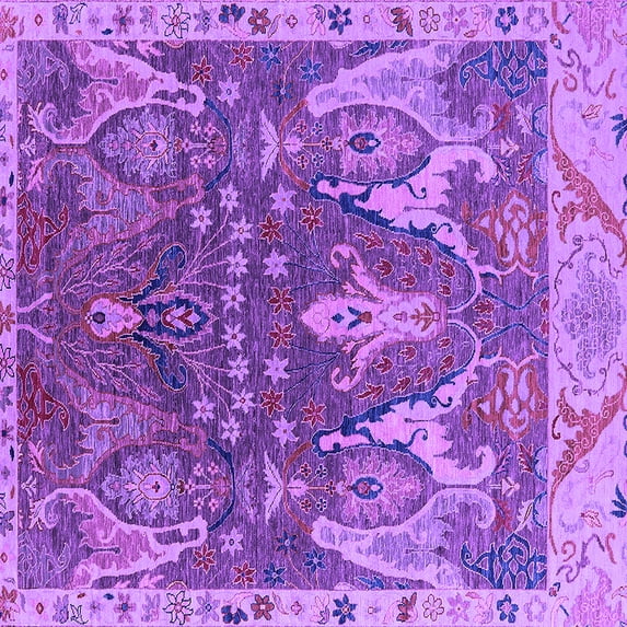 Ahgly Company Machine Washable Indoor Square Oriental Purple Industrial Area Rugs, 3' Square