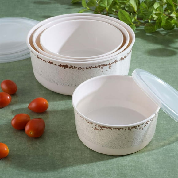 Contenedores de Alimentos 8 PZS Gibson Mauna Melamina Blanco Hielo CON Tapa de Polipropileno