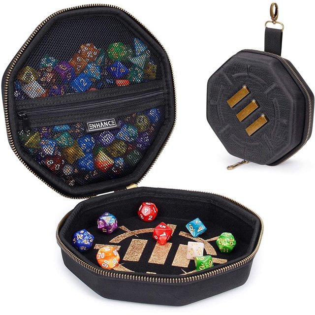 ENHANCE Tabletop Dice Case and Dice Rolling Tray - DND Dice Tray and Storage Holder for up to 150 D&D Dice with Rugged Exterior and Soft Protective Interior - DND Dice Case Perfect for Game Night