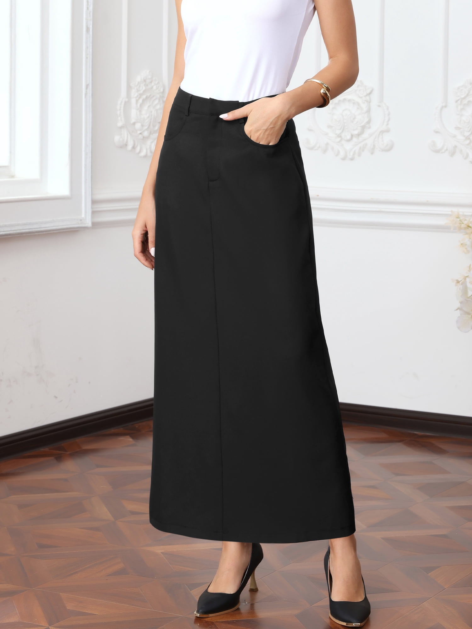 DARING DIVA Women's Pencil Long Skirt High Waist Pockets Midi Skirts X-Small Black