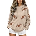 thumbnail image 2 of Football Sweatshirts Women Game Day Baggy Hoodie Fall Tops Plus Size Hooded with Pockets Soft Tunic Tops Long Sleeve Cute Hoodies Basic Tee Mom Shirts Sunday Funday Shirt Pullover Hoodies Gift Beige, 2 of 5